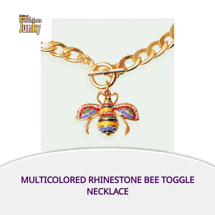 Multicolored Rhinestone Bee Toggle Necklace by@Outfy