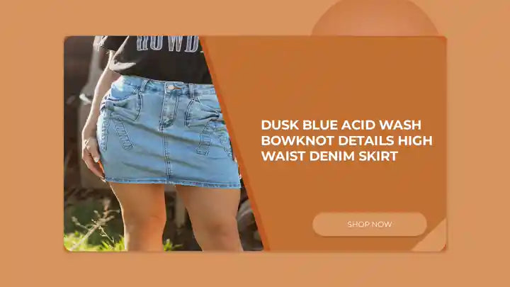 Dusk Blue Acid Wash Bowknot Details High Waist Denim Skirt by@Outfy