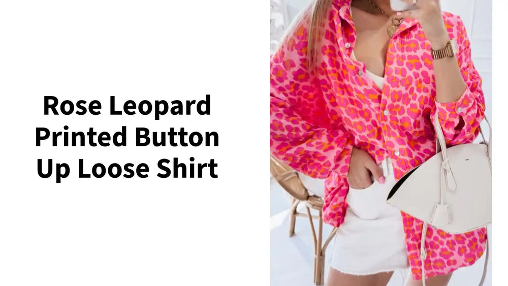 Rose Leopard Printed Button Up Loose Shirt by@Outfy