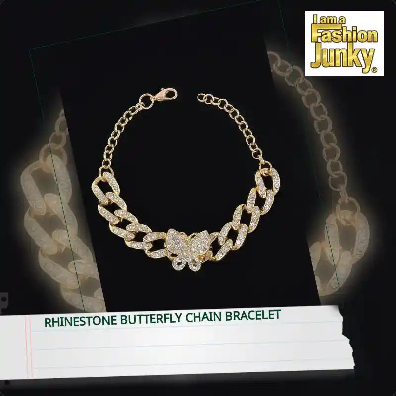 Rhinestone Butterfly Chain Bracelet by@Outfy