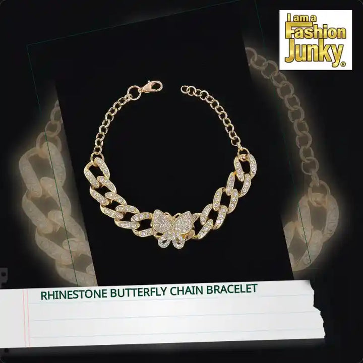 Rhinestone Butterfly Chain Bracelet by@Outfy