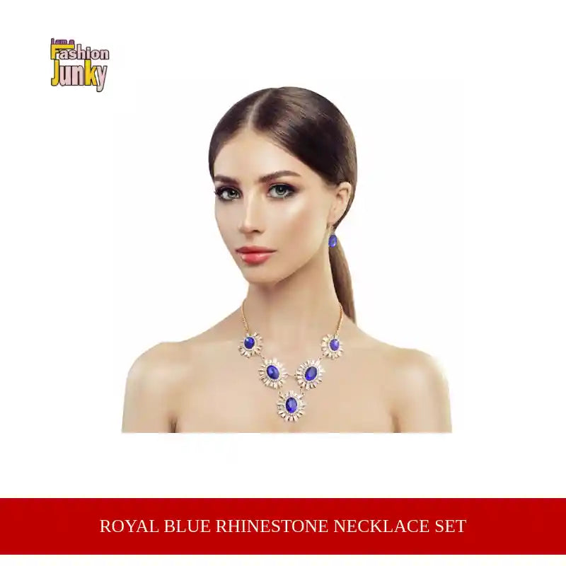 Royal Blue Rhinestone Necklace Set by@Outfy