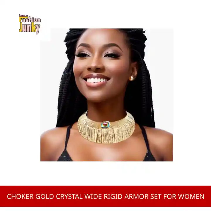 Choker Gold Crystal Wide Rigid Armor Set for Women by@Outfy