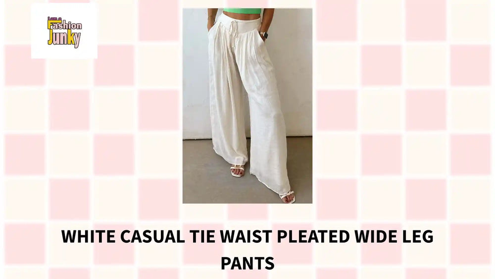 White Casual Tie Waist Pleated Wide Leg Pants by@Outfy