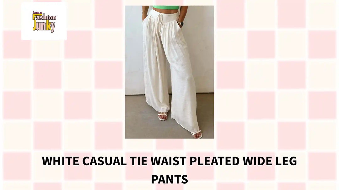 White Casual Tie Waist Pleated Wide Leg Pants by@Outfy
