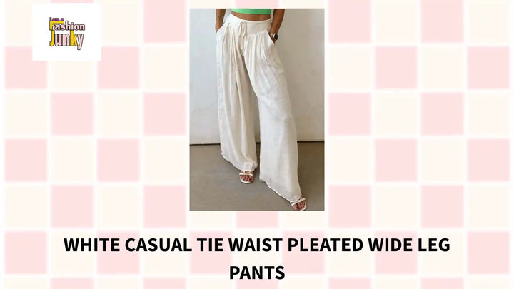 White Casual Tie Waist Pleated Wide Leg Pants by@Outfy