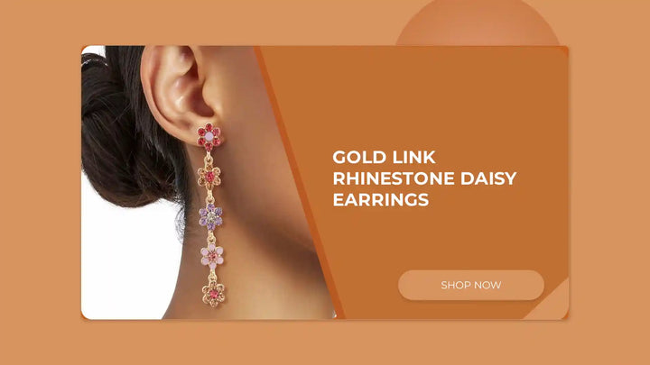 Gold Link Rhinestone Daisy Earrings by@Outfy