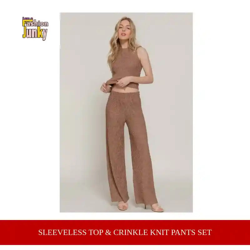 Sleeveless Top &amp; Crinkle Knit Pants Set by@Outfy