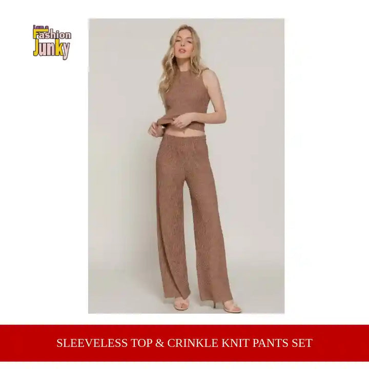 Sleeveless Top &amp; Crinkle Knit Pants Set by@Outfy