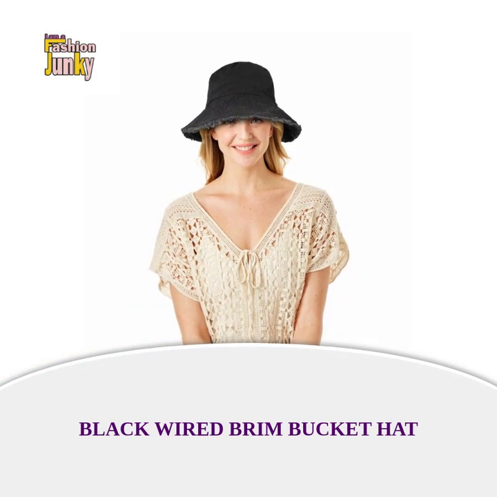 Black Wired Brim Bucket Hat by@Outfy