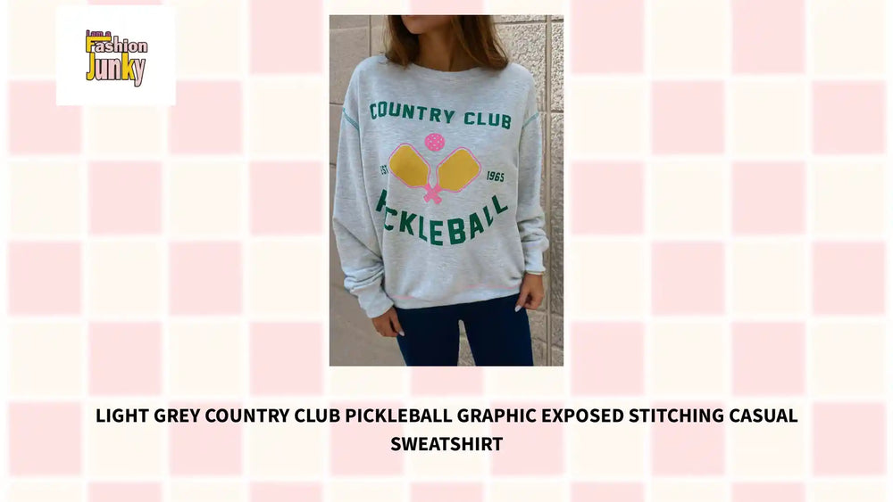 Light Grey COUNTRY CLUB PICKLEBALL Graphic Exposed Stitching Casual Sweatshirt by@Outfy