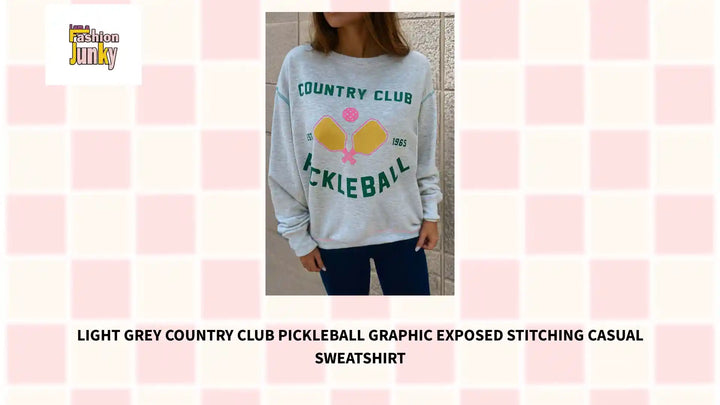 Light Grey COUNTRY CLUB PICKLEBALL Graphic Exposed Stitching Casual Sweatshirt by@Outfy