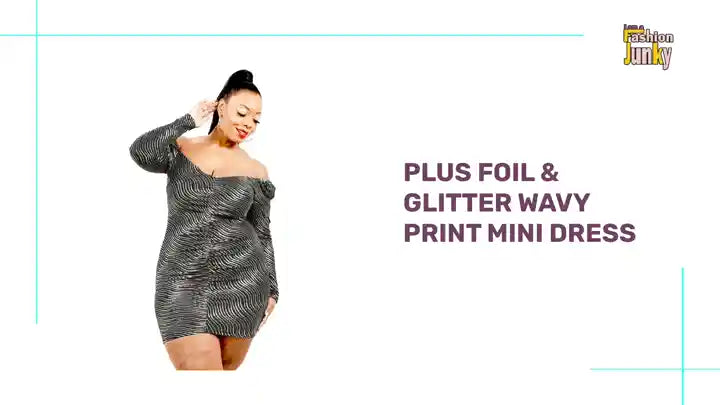 Plus Foil &amp; Glitter Wavy Print Mini Dress by@Outfy