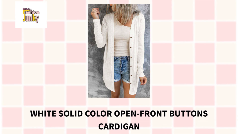 White Solid Color Open-Front Buttons Cardigan by@Outfy
