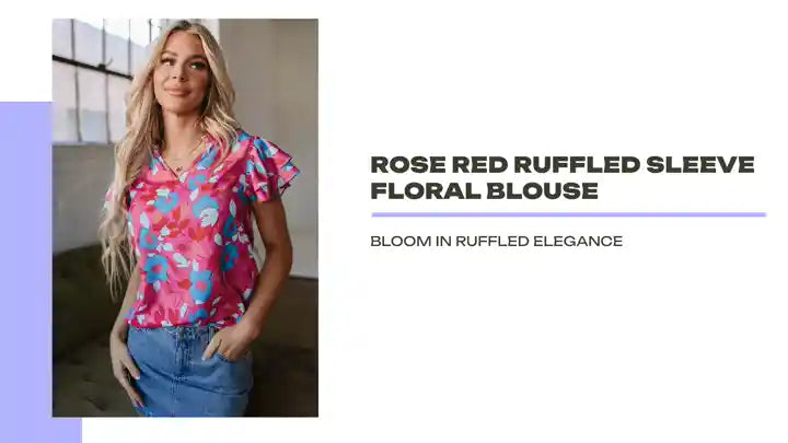 Rose Red Ruffled Sleeve Floral Blouse by@Outfy