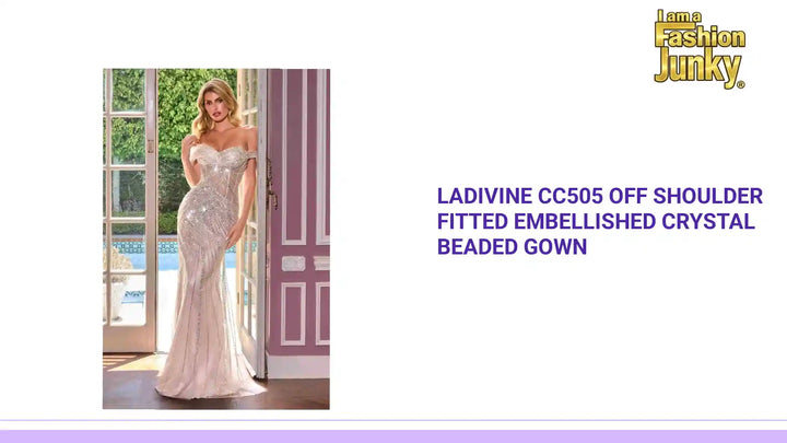 Ladivine CC505 Off Shoulder Fitted Embellished Crystal Beaded Gown by@Outfy