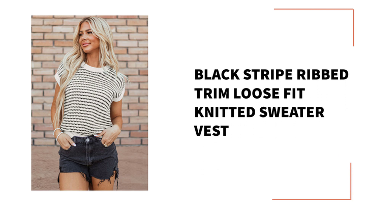 Black Stripe Ribbed Trim Loose Fit Knitted Sweater Vest by@Outfy