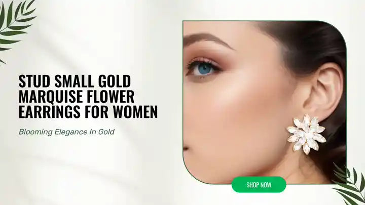 Stud Small Gold Marquise Flower Earrings for Women by@Outfy