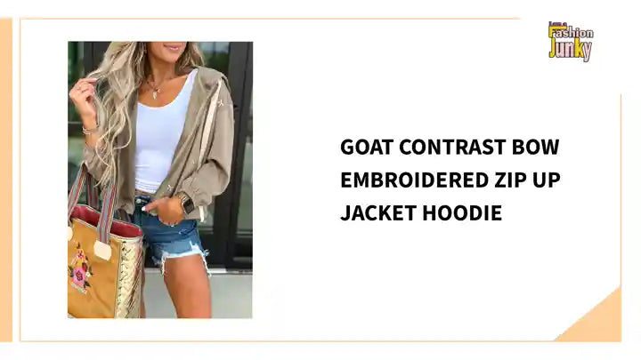 Goat Contrast Bow Embroidered Zip Up Jacket Hoodie by@Outfy