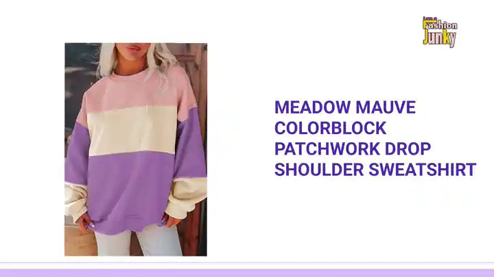 Meadow Mauve Colorblock Patchwork Drop Shoulder Sweatshirt by@Outfy