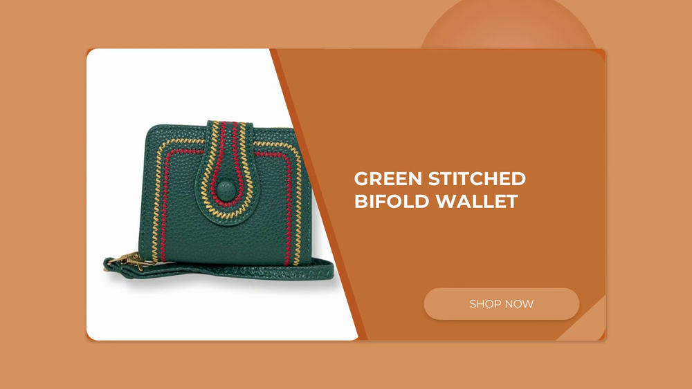 Green Stitched Bifold Wallet by@Outfy