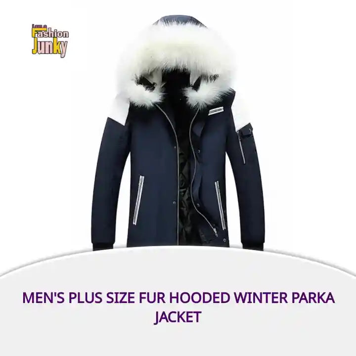 Men's Plus Size Fur Hooded Winter Parka Jacket by@Outfy