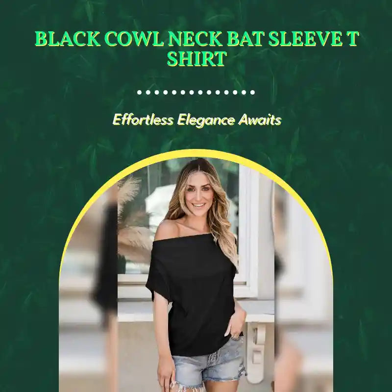 Black Cowl Neck Bat Sleeve T Shirt by@Outfy