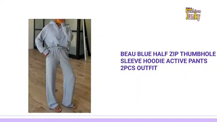 Beau Blue Half Zip Thumbhole Sleeve Hoodie Active Pants 2pcs Outfit by@Outfy