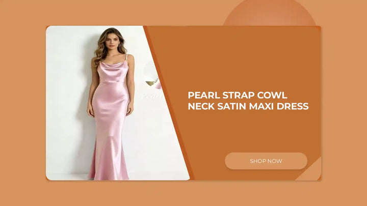 Pearl Strap Cowl Neck Satin Maxi Dress by@Outfy