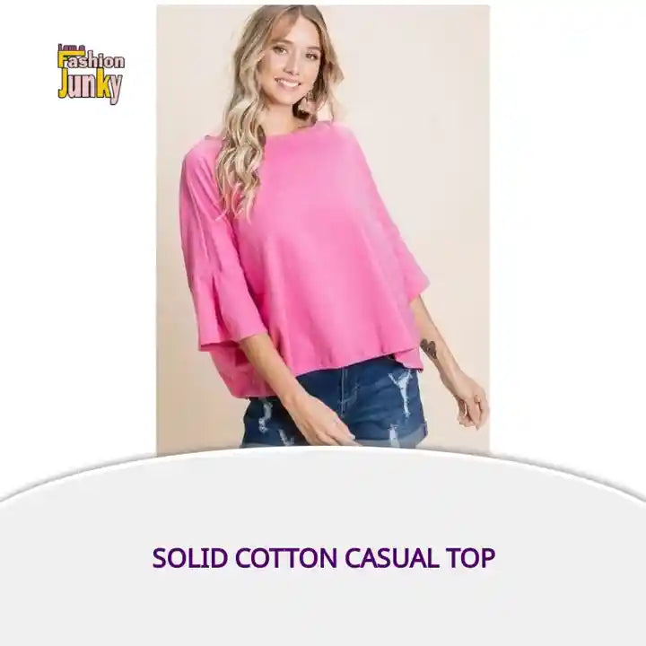 Solid Cotton Casual Top by@Outfy