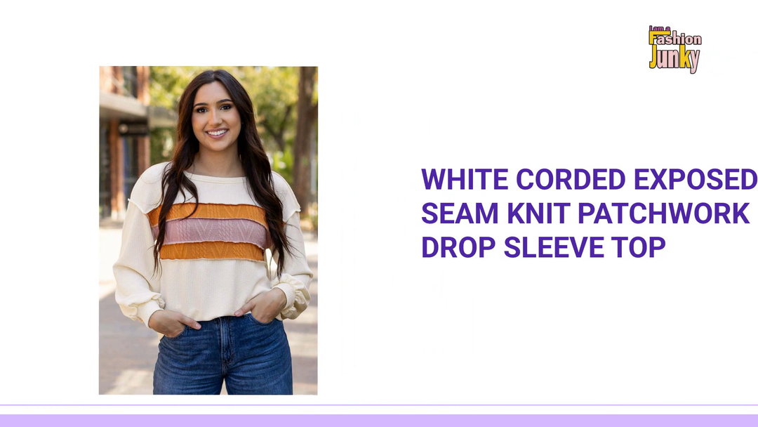 White Corded Exposed Seam Knit Patchwork Drop Sleeve Top by@Outfy