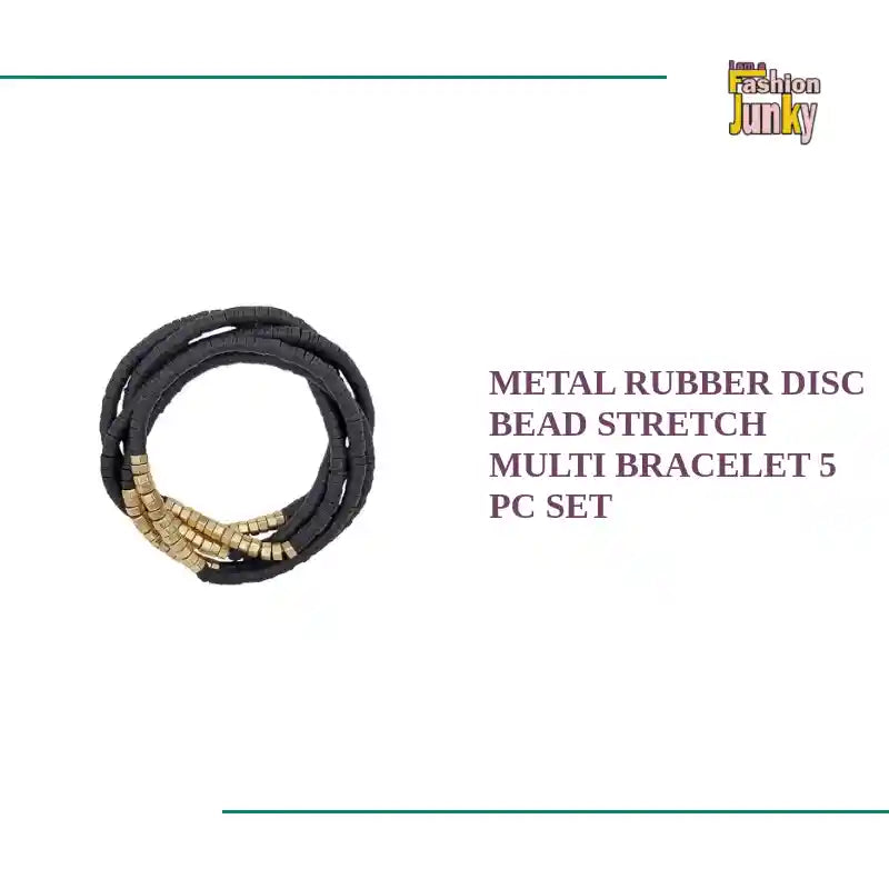 Metal Rubber Disc Bead Stretch Multi Bracelet 5 Pc Set by@Outfy