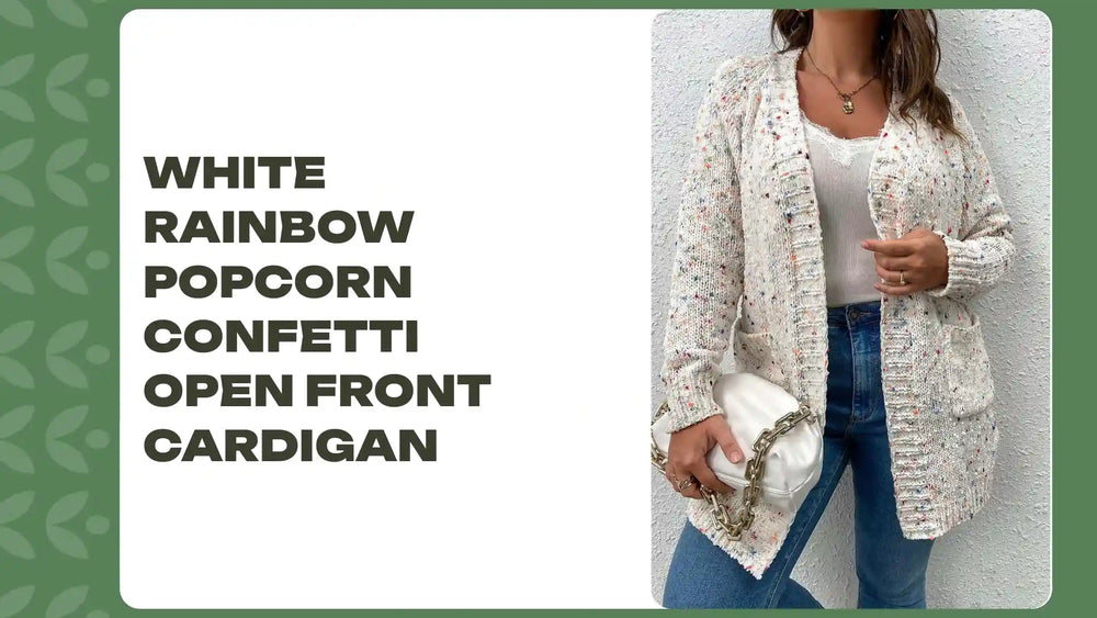 White Rainbow Popcorn Confetti Open Front Cardigan by@Outfy