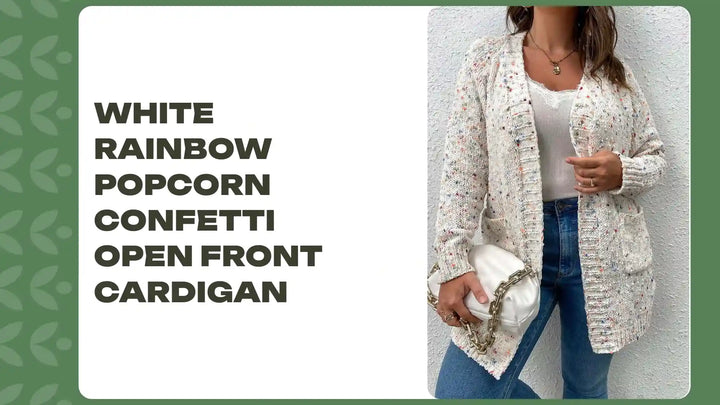 White Rainbow Popcorn Confetti Open Front Cardigan by@Outfy