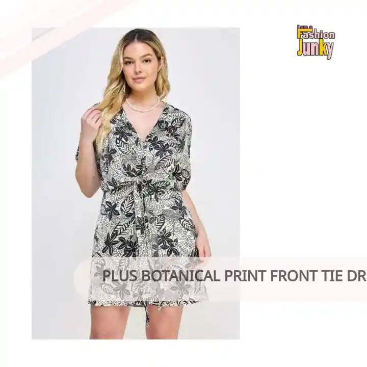 Plus Botanical Print Front Tie Dress by@Outfy