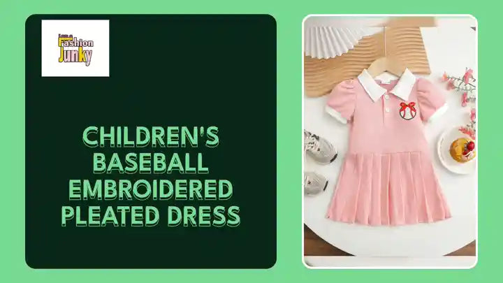 Children's Baseball Embroidered Pleated Dress by@Outfy