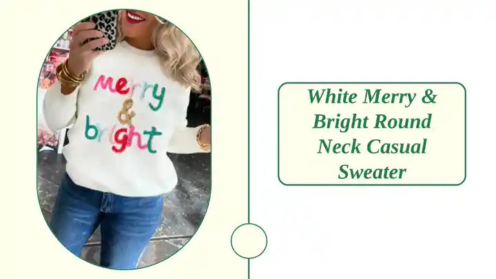 White Merry &amp; Bright Round Neck Casual Sweater by@Outfy