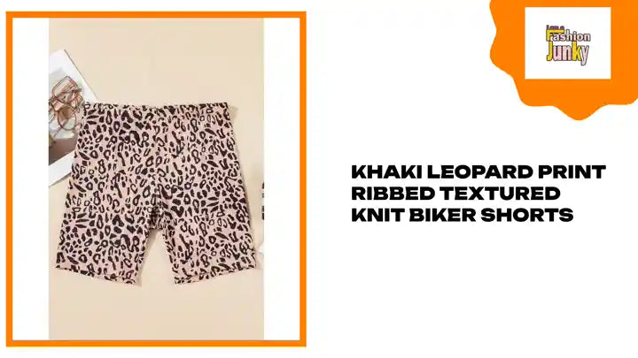 Khaki Leopard Print Ribbed Textured Knit Biker Shorts by@Outfy