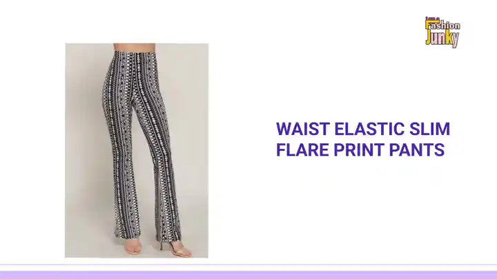 Waist Elastic Slim Flare Print Pants by@Outfy