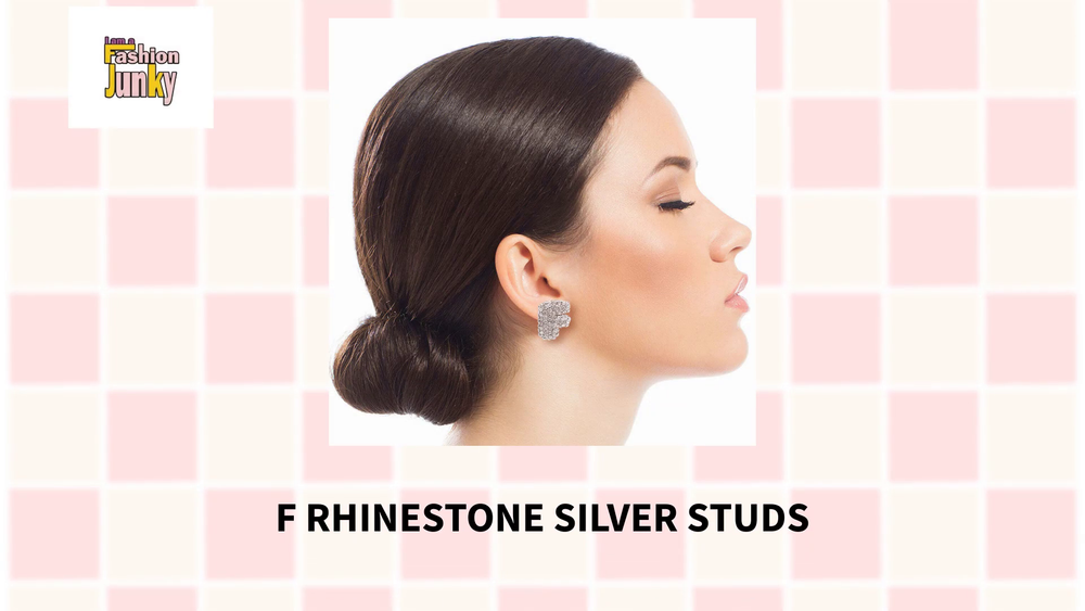F Rhinestone Silver Studs by@Outfy