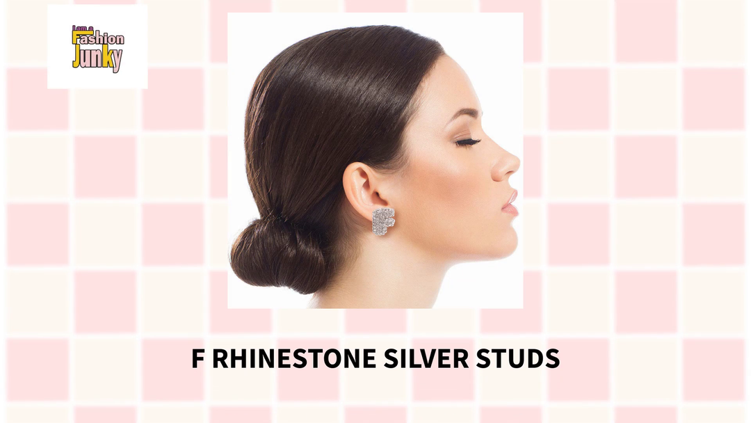 F Rhinestone Silver Studs by@Outfy