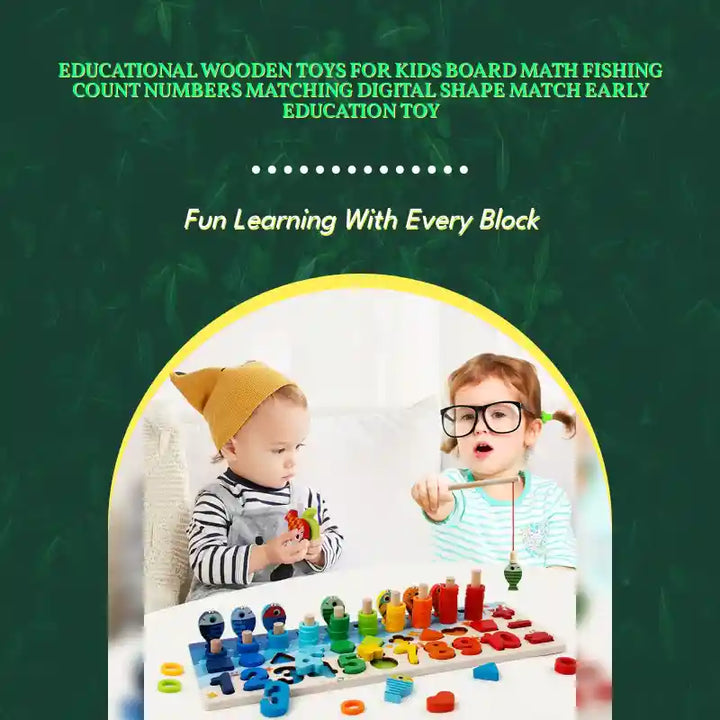 Educational Wooden Toys for Kids Board Math Fishing Count Numbers Matching Digital Shape Match Early Education Toy by@Outfy
