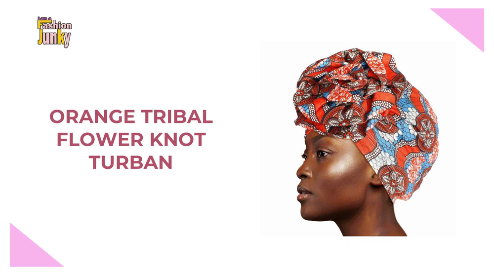 Orange Tribal Flower Knot Turban by@Outfy