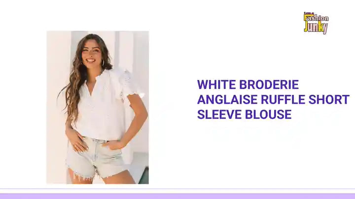 White Broderie Anglaise Ruffle Short Sleeve Blouse by@Outfy