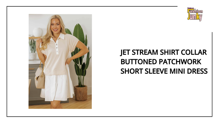 Jet Stream Shirt Collar Buttoned Patchwork Short Sleeve Mini Dress by@Outfy