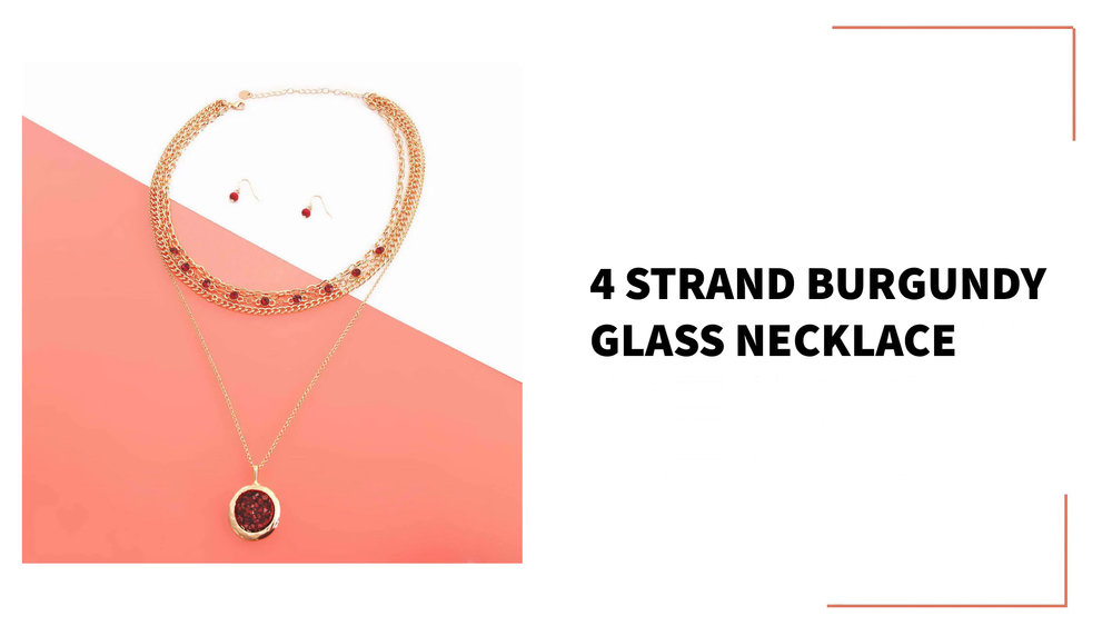 4 Strand Burgundy Glass Necklace by@Outfy