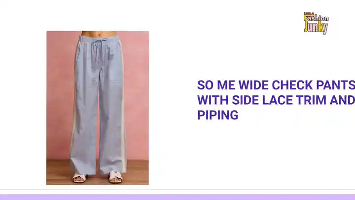 SO ME Wide Check Pants With Side Lace Trim And Piping by@Outfy