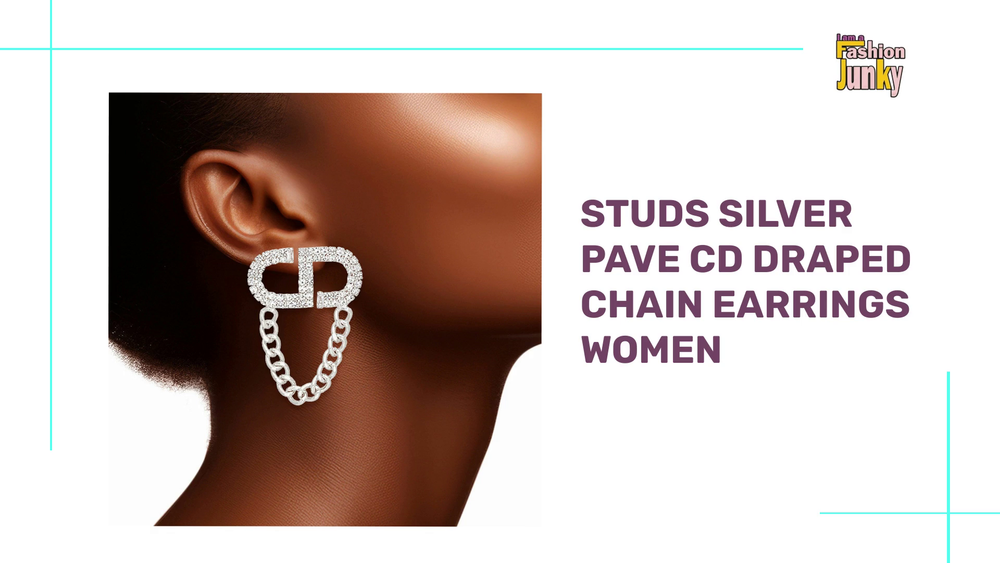 Studs Silver Pave CD Draped Chain Earrings Women by@Outfy