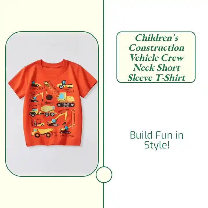 Children's Construction Vehicle Crew Neck Short Sleeve T-Shirt by@Outfy