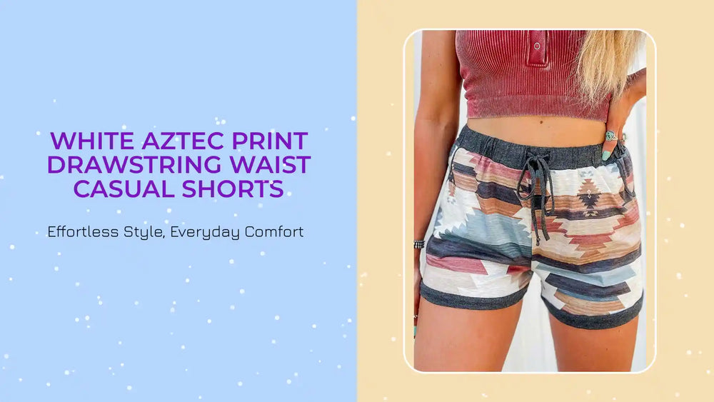 White Aztec Print Drawstring Waist Casual Shorts by@Outfy